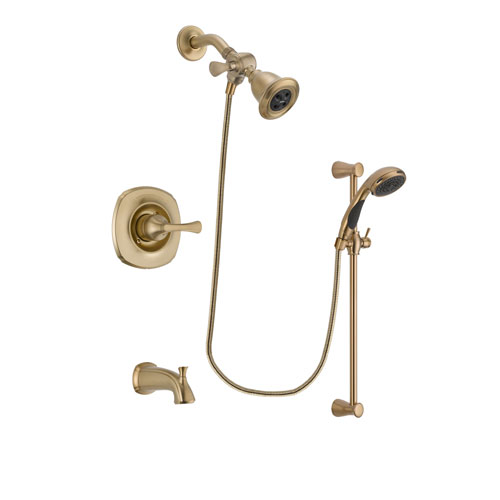 Delta Addison Champagne Bronze Finish Tub and Shower Faucet System Package with Water Efficient Showerhead and Personal Handheld Shower Sprayer with Slide Bar Includes Rough-in Valve and Tub Spout DSP3459V