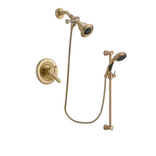 Delta Lahara Champagne Bronze Finish Dual Control Shower Faucet System Package with Water Efficient Showerhead and Personal Handheld Shower Sprayer with Slide Bar Includes Rough-in Valve DSP3464V