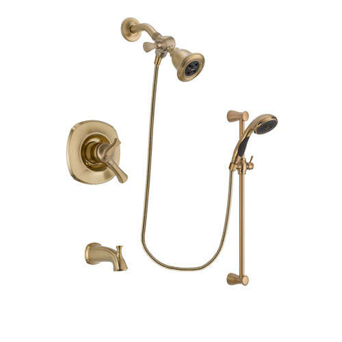Delta Addison Champagne Bronze Finish Dual Control Tub and Shower Faucet System Package with Water Efficient Showerhead and Personal Handheld Shower Sprayer with Slide Bar Includes Rough-in Valve and Tub Spout DSP3467V