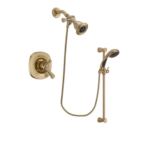 Delta Addison Champagne Bronze Finish Dual Control Shower Faucet System Package with Water Efficient Showerhead and Personal Handheld Shower Sprayer with Slide Bar Includes Rough-in Valve DSP3468V