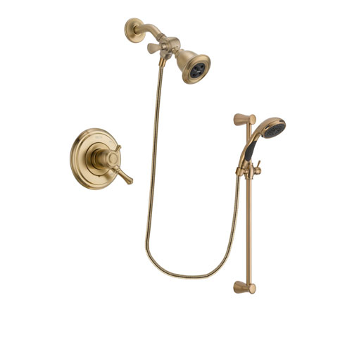 Delta Cassidy Champagne Bronze Finish Dual Control Shower Faucet System Package with Water Efficient Showerhead and Personal Handheld Shower Sprayer with Slide Bar Includes Rough-in Valve DSP3472V