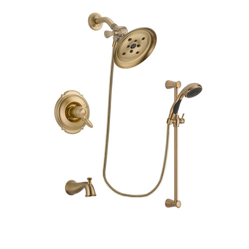 Delta Victorian Champagne Bronze Finish Thermostatic Tub and Shower Faucet System Package with Large Rain Shower Head and Personal Handheld Shower Sprayer with Slide Bar Includes Rough-in Valve and Tub Spout DSP3475V