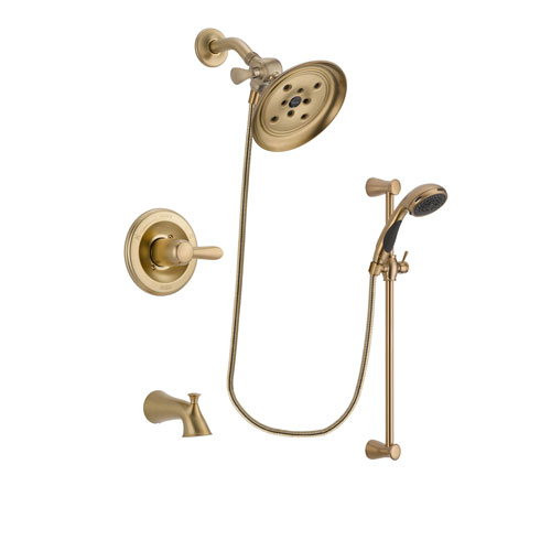 Delta Lahara Champagne Bronze Finish Tub and Shower Faucet System Package with Large Rain Shower Head and Personal Handheld Shower Sprayer with Slide Bar Includes Rough-in Valve and Tub Spout DSP3481V