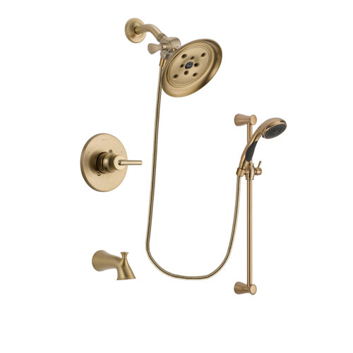 Delta Trinsic Champagne Bronze Finish Tub and Shower Faucet System Package with Large Rain Shower Head and Personal Handheld Shower Sprayer with Slide Bar Includes Rough-in Valve and Tub Spout DSP3483V