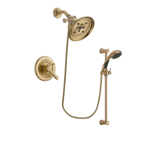 Delta Lahara Champagne Bronze Finish Dual Control Shower Faucet System Package with Large Rain Shower Head and Personal Handheld Shower Sprayer with Slide Bar Includes Rough-in Valve DSP3490V