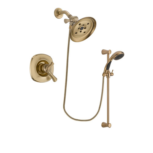 Delta Addison Champagne Bronze Finish Dual Control Shower Faucet System Package with Large Rain Shower Head and Personal Handheld Shower Sprayer with Slide Bar Includes Rough-in Valve DSP3494V