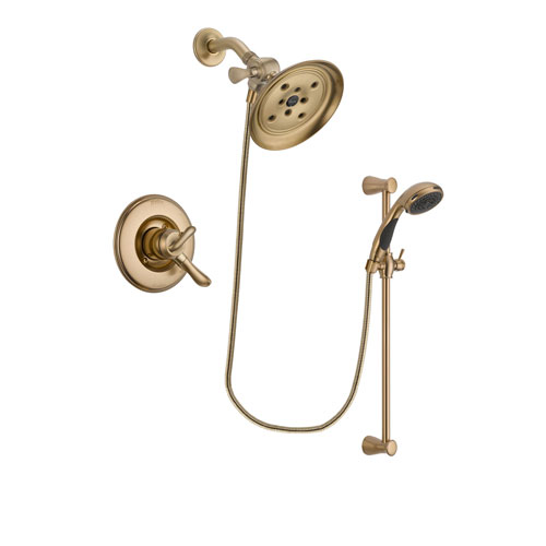 Delta Linden Champagne Bronze Finish Dual Control Shower Faucet System Package with Large Rain Shower Head and Personal Handheld Shower Sprayer with Slide Bar Includes Rough-in Valve DSP3496V