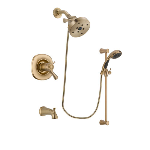 Delta Addison Champagne Bronze Finish Thermostatic Tub and Shower Faucet System Package with 5-1/2 inch Showerhead and Personal Handheld Shower Sprayer with Slide Bar Includes Rough-in Valve and Tub Spout DSP3503V