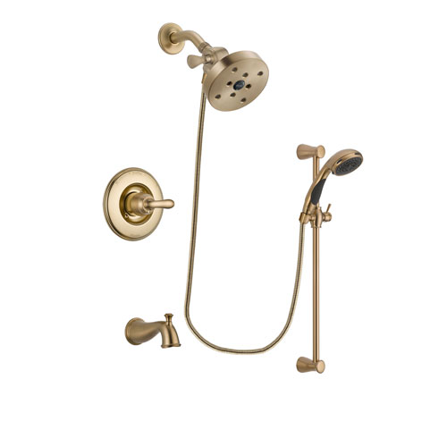 Delta Linden Champagne Bronze Finish Tub and Shower Faucet System Package with 5-1/2 inch Showerhead and Personal Handheld Shower Sprayer with Slide Bar Includes Rough-in Valve and Tub Spout DSP3513V