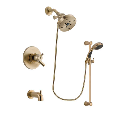 Delta Trinsic Champagne Bronze Finish Dual Control Tub and Shower Faucet System Package with 5-1/2 inch Showerhead and Personal Handheld Shower Sprayer with Slide Bar Includes Rough-in Valve and Tub Spout DSP3517V