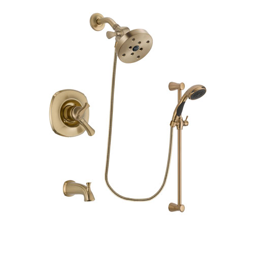 Delta Addison Champagne Bronze Finish Dual Control Tub and Shower Faucet System Package with 5-1/2 inch Showerhead and Personal Handheld Shower Sprayer with Slide Bar Includes Rough-in Valve and Tub Spout DSP3519V