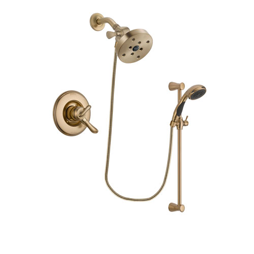 Delta Linden Champagne Bronze Finish Dual Control Shower Faucet System Package with 5-1/2 inch Showerhead and Personal Handheld Shower Sprayer with Slide Bar Includes Rough-in Valve DSP3522V