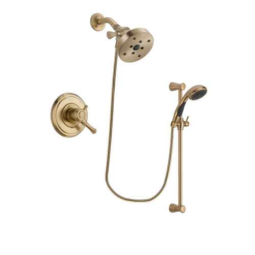 Delta Cassidy Champagne Bronze Finish Dual Control Shower Faucet System Package with 5-1/2 inch Showerhead and Personal Handheld Shower Sprayer with Slide Bar Includes Rough-in Valve DSP3524V