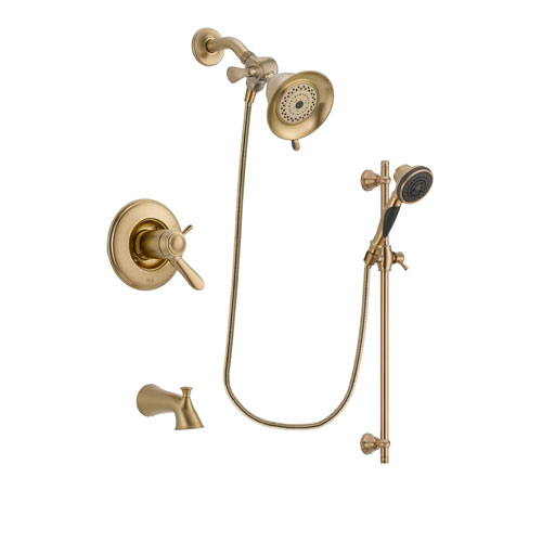 Delta Lahara Champagne Bronze Finish Thermostatic Tub and Shower Faucet System Package with Water-Efficient Shower Head and Personal Handheld Shower Spray with Slide Bar Includes Rough-in Valve and Tub Spout DSP3525V