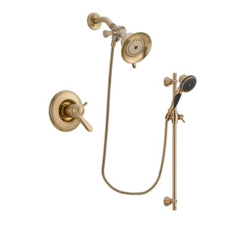 Delta Lahara Champagne Bronze Finish Thermostatic Shower Faucet System Package with Water-Efficient Shower Head and Personal Handheld Shower Spray with Slide Bar Includes Rough-in Valve DSP3526V