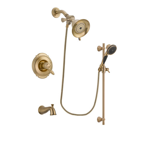Delta Victorian Champagne Bronze Finish Thermostatic Tub and Shower Faucet System Package with Water-Efficient Shower Head and Personal Handheld Shower Spray with Slide Bar Includes Rough-in Valve and Tub Spout DSP3527V