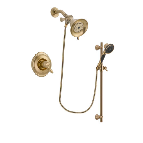 Delta Victorian Champagne Bronze Finish Thermostatic Shower Faucet System Package with Water-Efficient Shower Head and Personal Handheld Shower Spray with Slide Bar Includes Rough-in Valve DSP3528V