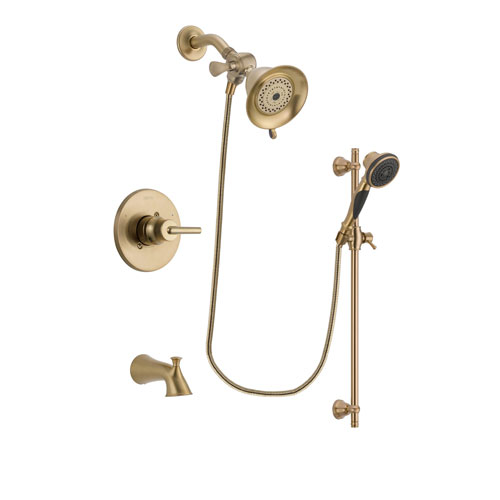 Delta Trinsic Champagne Bronze Finish Tub and Shower Faucet System Package with Water-Efficient Shower Head and Personal Handheld Shower Spray with Slide Bar Includes Rough-in Valve and Tub Spout DSP3535V