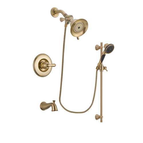 Delta Linden Champagne Bronze Finish Tub and Shower Faucet System Package with Water-Efficient Shower Head and Personal Handheld Shower Spray with Slide Bar Includes Rough-in Valve and Tub Spout DSP3539V