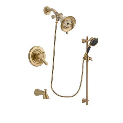 Delta Lahara Champagne Bronze Finish Dual Control Tub and Shower Faucet System Package with Water-Efficient Shower Head and Personal Handheld Shower Spray with Slide Bar Includes Rough-in Valve and Tub Spout DSP3541V