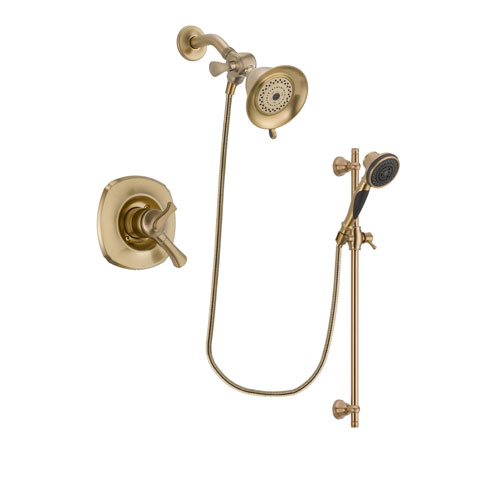 Delta Addison Champagne Bronze Finish Dual Control Shower Faucet System Package with Water-Efficient Shower Head and Personal Handheld Shower Spray with Slide Bar Includes Rough-in Valve DSP3546V