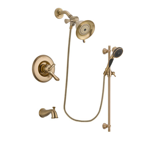 Delta Linden Champagne Bronze Finish Dual Control Tub and Shower Faucet System Package with Water-Efficient Shower Head and Personal Handheld Shower Spray with Slide Bar Includes Rough-in Valve and Tub Spout DSP3547V