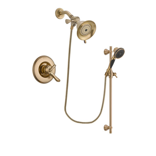 Delta Linden Champagne Bronze Finish Dual Control Shower Faucet System Package with Water-Efficient Shower Head and Personal Handheld Shower Spray with Slide Bar Includes Rough-in Valve DSP3548V
