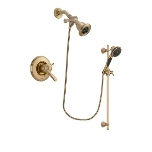 Delta Lahara Champagne Bronze Finish Thermostatic Shower Faucet System Package with Water Efficient Showerhead and Personal Handheld Shower Spray with Slide Bar Includes Rough-in Valve DSP3552V