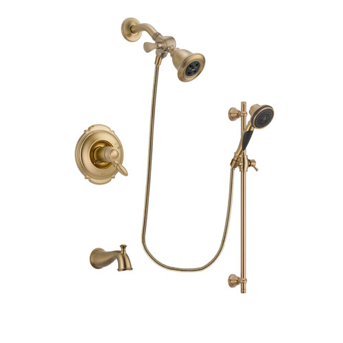 Delta Victorian Champagne Bronze Finish Thermostatic Tub and Shower Faucet System Package with Water Efficient Showerhead and Personal Handheld Shower Spray with Slide Bar Includes Rough-in Valve and Tub Spout DSP3553V
