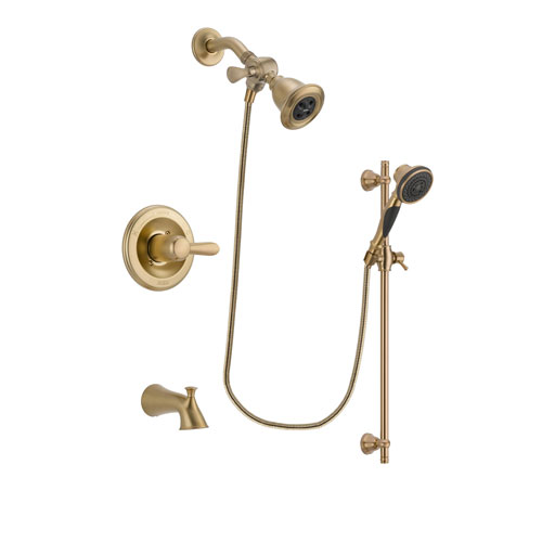 Delta Lahara Champagne Bronze Finish Tub and Shower Faucet System Package with Water Efficient Showerhead and Personal Handheld Shower Spray with Slide Bar Includes Rough-in Valve and Tub Spout DSP3559V