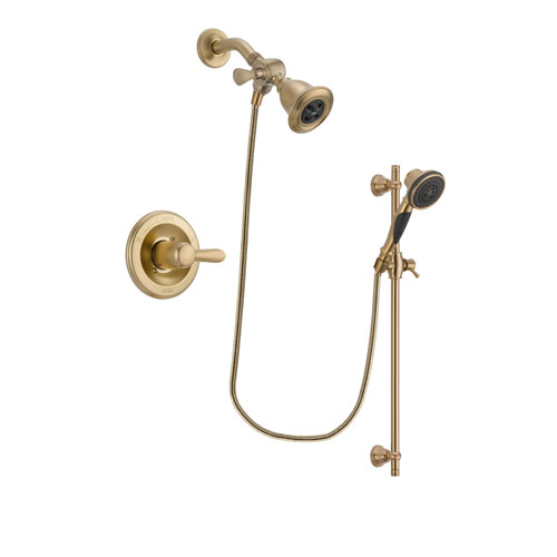 Delta Lahara Champagne Bronze Finish Shower Faucet System Package with Water Efficient Showerhead and Personal Handheld Shower Spray with Slide Bar Includes Rough-in Valve DSP3560V