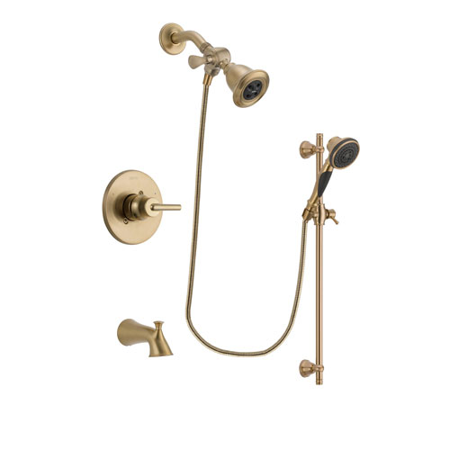 Delta Trinsic Champagne Bronze Finish Tub and Shower Faucet System Package with Water Efficient Showerhead and Personal Handheld Shower Spray with Slide Bar Includes Rough-in Valve and Tub Spout DSP3561V