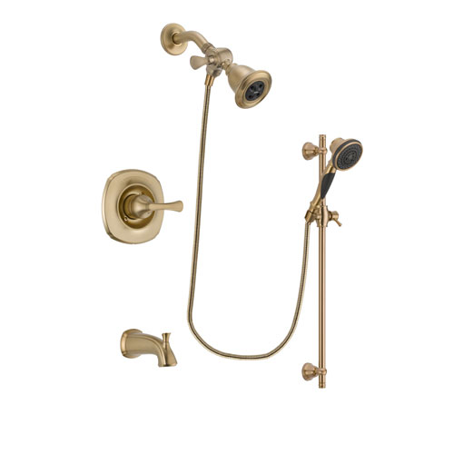 Delta Addison Champagne Bronze Finish Tub and Shower Faucet System Package with Water Efficient Showerhead and Personal Handheld Shower Spray with Slide Bar Includes Rough-in Valve and Tub Spout DSP3563V