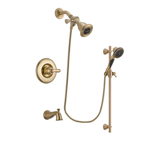 Delta Linden Champagne Bronze Finish Tub and Shower Faucet System Package with Water Efficient Showerhead and Personal Handheld Shower Spray with Slide Bar Includes Rough-in Valve and Tub Spout DSP3565V