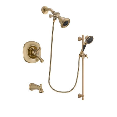 Delta Addison Champagne Bronze Finish Dual Control Tub and Shower Faucet System Package with Water Efficient Showerhead and Personal Handheld Shower Spray with Slide Bar Includes Rough-in Valve and Tub Spout DSP3571V