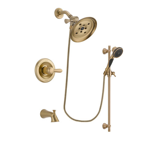 Delta Lahara Champagne Bronze Finish Tub and Shower Faucet System Package with Large Rain Shower Head and Personal Handheld Shower Spray with Slide Bar Includes Rough-in Valve and Tub Spout DSP3585V