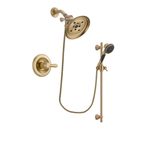 Delta Lahara Champagne Bronze Finish Shower Faucet System Package with Large Rain Shower Head and Personal Handheld Shower Spray with Slide Bar Includes Rough-in Valve DSP3586V