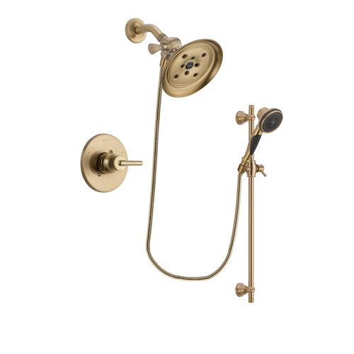Delta Trinsic Champagne Bronze Finish Shower Faucet System Package with Large Rain Shower Head and Personal Handheld Shower Spray with Slide Bar Includes Rough-in Valve DSP3588V