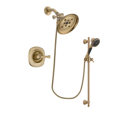 Delta Addison Champagne Bronze Finish Shower Faucet System Package with Large Rain Shower Head and Personal Handheld Shower Spray with Slide Bar Includes Rough-in Valve DSP3590V