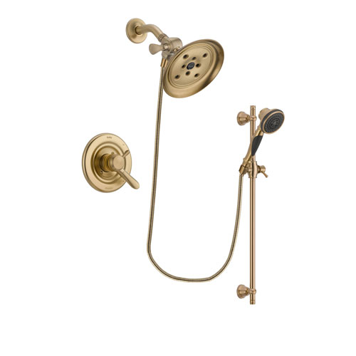 Delta Lahara Champagne Bronze Finish Dual Control Shower Faucet System Package with Large Rain Shower Head and Personal Handheld Shower Spray with Slide Bar Includes Rough-in Valve DSP3594V