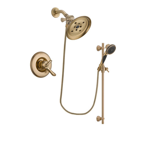 Delta Linden Champagne Bronze Finish Dual Control Shower Faucet System Package with Large Rain Shower Head and Personal Handheld Shower Spray with Slide Bar Includes Rough-in Valve DSP3600V