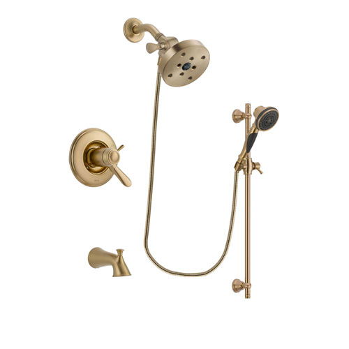 Delta Lahara Champagne Bronze Finish Thermostatic Tub and Shower Faucet System Package with 5-1/2 inch Showerhead and Personal Handheld Shower Spray with Slide Bar Includes Rough-in Valve and Tub Spout DSP3603V