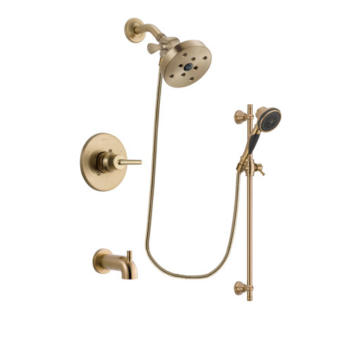 Delta Trinsic Champagne Bronze Finish Tub and Shower Faucet System Package with 5-1/2 inch Showerhead and Personal Handheld Shower Spray with Slide Bar Includes Rough-in Valve and Tub Spout DSP3613V