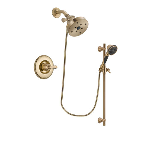 Delta Linden Champagne Bronze Finish Shower Faucet System Package with 5-1/2 inch Showerhead and Personal Handheld Shower Spray with Slide Bar Includes Rough-in Valve DSP3618V