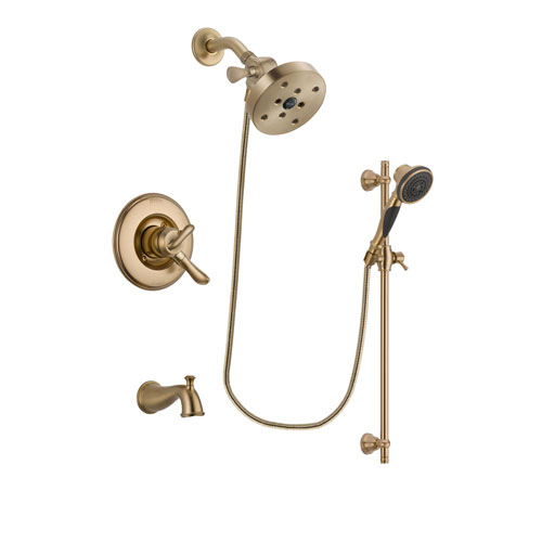 Delta Linden Champagne Bronze Finish Dual Control Tub and Shower Faucet System Package with 5-1/2 inch Showerhead and Personal Handheld Shower Spray with Slide Bar Includes Rough-in Valve and Tub Spout DSP3625V