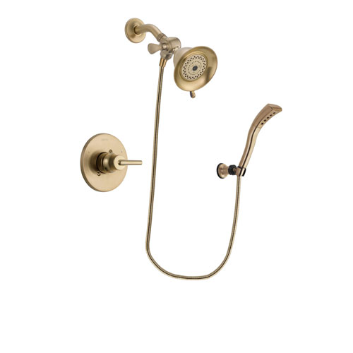 Delta Trinsic Champagne Bronze Finish Shower Faucet System Package with Water-Efficient Shower Head and Modern Wall Mount Personal Handheld Shower Spray Includes Rough-in Valve DSP3640V