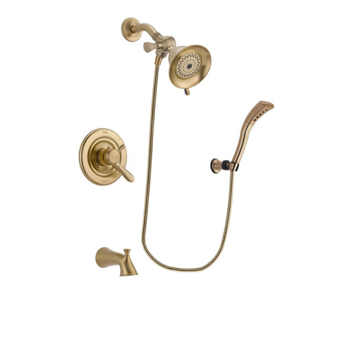 Delta Lahara Champagne Bronze Finish Dual Control Tub and Shower Faucet System Package with Water-Efficient Shower Head and Modern Wall Mount Personal Handheld Shower Spray Includes Rough-in Valve and Tub Spout DSP3645V