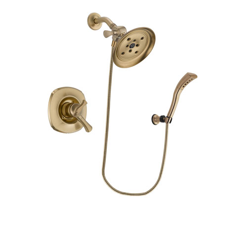 Delta Addison Champagne Bronze Finish Dual Control Shower Faucet System Package with Large Rain Shower Head and Modern Wall Mount Personal Handheld Shower Spray Includes Rough-in Valve DSP3702V