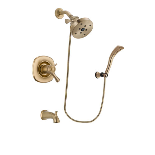 Delta Addison Champagne Bronze Finish Thermostatic Tub and Shower Faucet System Package with 5-1/2 inch Showerhead and Modern Wall Mount Personal Handheld Shower Spray Includes Rough-in Valve and Tub Spout DSP3711V