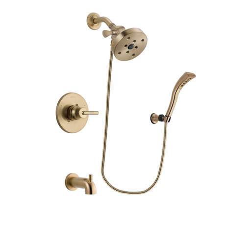 Delta Trinsic Champagne Bronze Finish Tub and Shower Faucet System Package with 5-1/2 inch Showerhead and Modern Wall Mount Personal Handheld Shower Spray Includes Rough-in Valve and Tub Spout DSP3717V